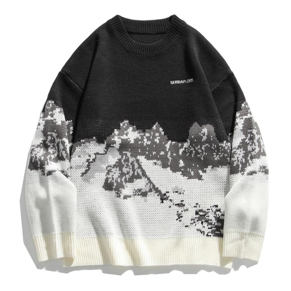 Mountain Landscape Knitted Jumper-streetwear-techwear